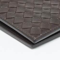 Pre Owned Bottega Veneta Dark Brown Intrecciato Leather Bifold Wallet