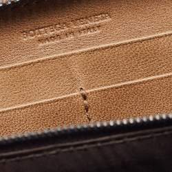 Pre Owned Bottega Veneta Brown Intrecciato Leather Zip Around Wallet