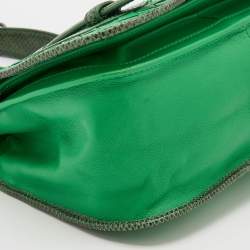 Pre Owned Bottega Veneta Green Karung and Leather Shoulder Bag