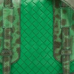 Pre Owned Bottega Veneta Green Karung and Leather Shoulder Bag