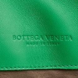 Pre Owned Bottega Veneta Green Karung and Leather Shoulder Bag