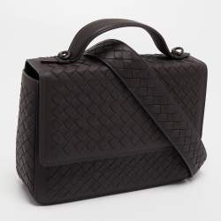Pre Owned Bottega Veneta Mauve Intrecciato Leather Alumna Top Handle Bag