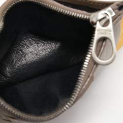 Pre Owned Bottega Veneta Brown/Yellow Intrecciato Leather Zip Card Holder