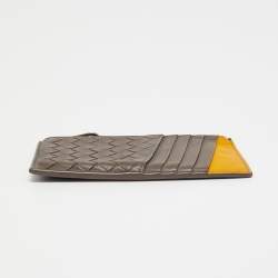 Pre Owned Bottega Veneta Brown/Yellow Intrecciato Leather Zip Card Holder