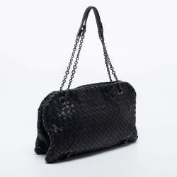 Pre Owned Bottega Veneta Black Intrecciato Leather Duo Shoulder Bag