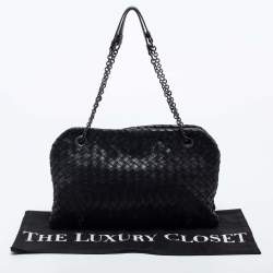 Pre Owned Bottega Veneta Black Intrecciato Leather Duo Shoulder Bag