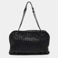 Pre Owned Bottega Veneta Black Intrecciato Leather Duo Shoulder Bag