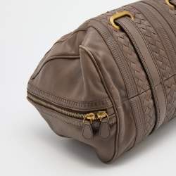 مملوكة مسبقًا Bottega Veneta Grey Intrecciato Leather Accordion Satchel 