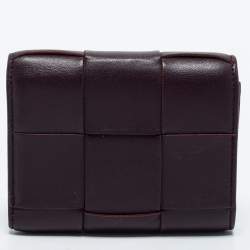 Pre Owned Bottega Veneta Dark Burgundy Leather Cassette Wallet