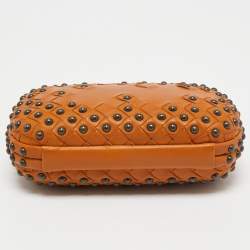 Pre Owned Bottega Veneta Apricot Leather Studded Knot Clutch
