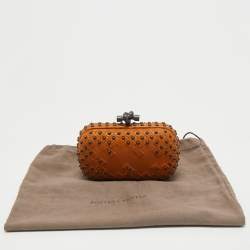 Pre Owned Bottega Veneta Apricot Leather Studded Knot Clutch