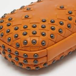 Pre Owned Bottega Veneta Apricot Leather Studded Knot Clutch
