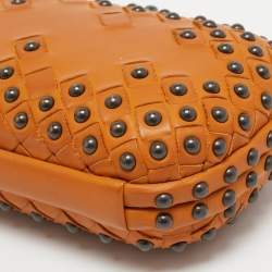 Pre Owned Bottega Veneta Apricot Leather Studded Knot Clutch
