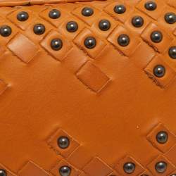 Pre Owned Bottega Veneta Apricot Leather Studded Knot Clutch