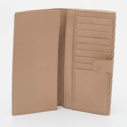 Pre Owned Bottega Veneta Beige Intrecciato Leather Long Compact Wallet