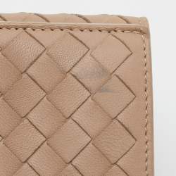 Pre Owned Bottega Veneta Beige Intrecciato Leather Long Compact Wallet