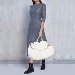 Pre Owned Bottega Veneta White Leather Shopping Tote