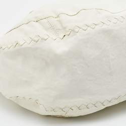 Pre Owned Bottega Veneta White Leather Shopping Tote