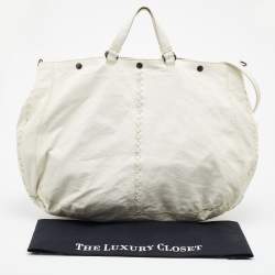 Pre Owned Bottega Veneta White Leather Shopping Tote