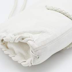 Pre Owned Bottega Veneta White Leather Braided Edge Satchel