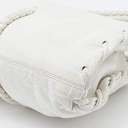 Pre Owned Bottega Veneta White Leather Braided Edge Satchel