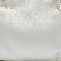 Pre Owned Bottega Veneta White Leather Braided Edge Satchel