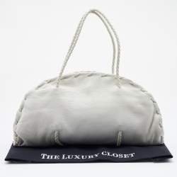 Pre Owned Bottega Veneta White Leather Braided Edge Satchel