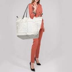 Pre Owned Bottega Veneta Cream/Grey Canvas Maxi All Over Tote