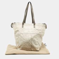 Pre Owned Bottega Veneta Cream/Grey Canvas Maxi All Over Tote