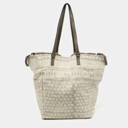 Pre Owned Bottega Veneta Cream/Grey Canvas Maxi All Over Tote