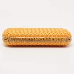 Pre Owned Bottega Veneta Orange Intrecciato Satin and Snakeskin Trim Knot Clutch
