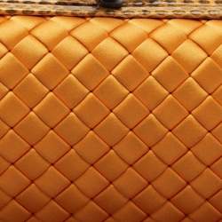 Pre Owned Bottega Veneta Orange Intrecciato Satin and Snakeskin Trim Knot Clutch