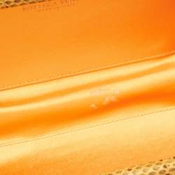 Pre Owned Bottega Veneta Orange Intrecciato Satin and Snakeskin Trim Knot Clutch