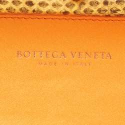 Pre Owned Bottega Veneta Orange Intrecciato Satin and Snakeskin Trim Knot Clutch