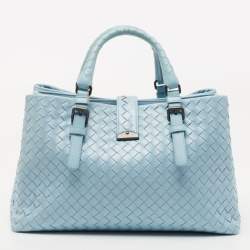 Bottega Veneta Blue Intrecciato Leather Small Roma Tote