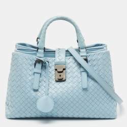 Bottega Veneta Blue Intrecciato Leather Small Roma Tote