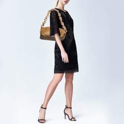 Pre Owned حقيبة كلتش بوتيغا فينيتا جلد سوداء بسلسلة 