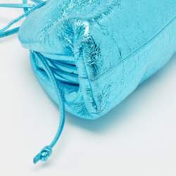 Pre Owned Bottega Veneta Metallic Blue Leather Mini The Pouch Bag