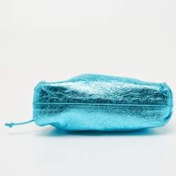 Pre Owned Bottega Veneta Metallic Blue Leather Mini The Pouch Bag