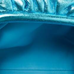 Pre Owned Bottega Veneta Metallic Blue Leather Mini The Pouch Bag