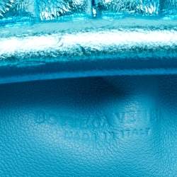 Pre Owned Bottega Veneta Metallic Blue Leather Mini The Pouch Bag