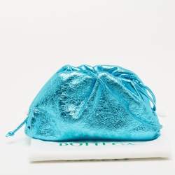 Pre Owned Bottega Veneta Metallic Blue Leather Mini The Pouch Bag