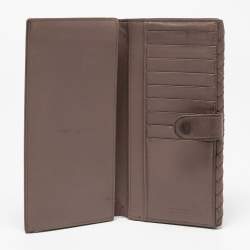 Pre Owned Bottega Veneta Brown Intrecciato Leather French Flap Continental Wallet