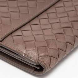 Pre Owned Bottega Veneta Brown Intrecciato Leather French Flap Continental Wallet