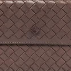 Pre Owned Bottega Veneta Brown Intrecciato Leather French Flap Continental Wallet
