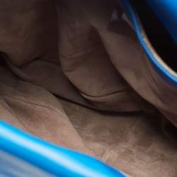 Pre Owned Bottega Veneta Blue Intrecciato Leather and Karung Frame Tote