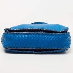 Pre Owned Bottega Veneta Blue Intrecciato Leather and Karung Frame Tote