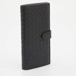 Pre Owned Bottega Veneta Black Intrecciato Leather Flap Continental Wallet