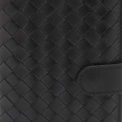 Pre Owned Bottega Veneta Black Intrecciato Leather Flap Continental Wallet