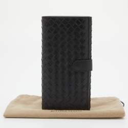 Pre Owned Bottega Veneta Black Intrecciato Leather Flap Continental Wallet